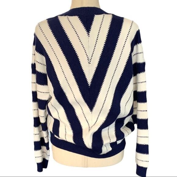 PrettyGarden Navy White Striped V-Neck Sweater Medium Women’s Pullover Knit Top - Picture 6 of 10